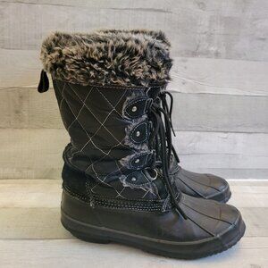 HZStay Womens Faux Fur Lined Winter Snow Boots Size 10 Black & Grey Leather